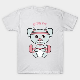 Stay fit, Cute dog lifting weights. T-Shirt